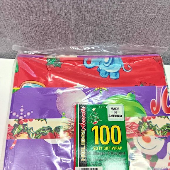 NOS VTG Cleo Christmas Wrapping Paper 100 Sq Ft 12 Sheets 8 Designs 80s 90s - Picture 3 of 7
